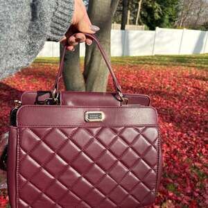 Badgley Mischka Vegan Plum Leather Quilted Tote Bag New